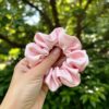 Baby Pink Silk Satin Hair Scrunchies for Girls & Women