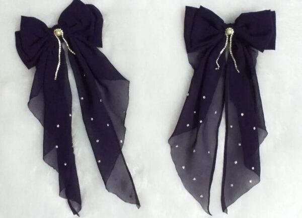 Georgette long tail bow with beads